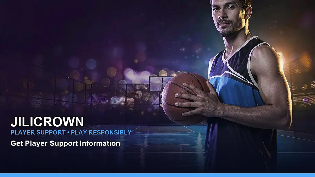 JILICROWN online sports betting visual featuring an adult Filipina live casino host alongside a basketball player