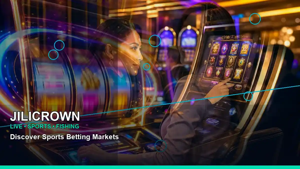 JILICROWN mobile casino first-deposit rewards with an adult Filipina casino host in a left-diagonal composition