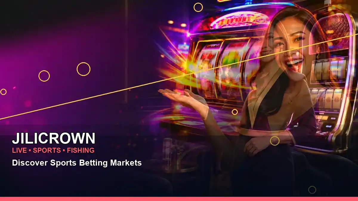 JILICROWN cashback rewards concept featuring an adult Filipina casino host and an energetic casino setting
